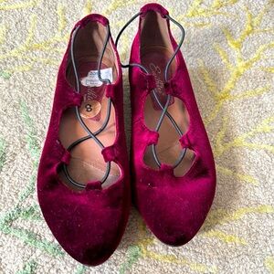 Earthies burgundy velvet soft ballet flat 8